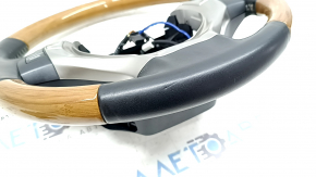 Steering wheel assembly for Lexus ES300h ES350 13-16 pre-restyling, black leather, light wood, heated, with buttons and cruise control, worn, scratches