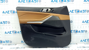 Door trim, front left, BMW X5 G05 19-23, black/brown COGNAC leather, gray insert, brown COGNAC leather armrest, with handle and overlays, scratches, dents