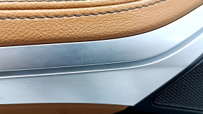 Door trim, front left, BMW X5 G05 19-23, black/brown COGNAC leather, gray insert, brown COGNAC leather armrest, with handle and overlays, scratches, dents