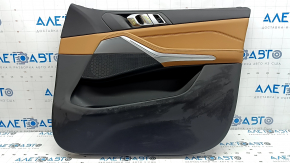 Door trim, front right card, BMW X5 G05 19-23, black/brown leather, COGNAC, gray insert, armrest, brown leather, COGNAC, with handle and overlays, scratches