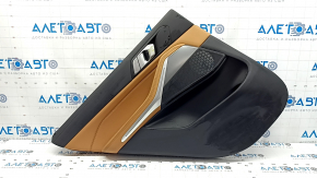 Door trim, rear left, BMW X5 G05 19-23, black/brown COGNAC leather, without curtain, gray insert, armrest, brown COGNAC leather, with handle and overlays, scratches