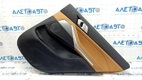 Door trim, rear right card, BMW X5 G05 19-23, black/brown leather, COGNAC, without curtain, gray insert, armrest, brown leather, COGNAC, with handle and overlays, scratches, bumps