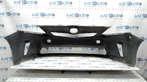 Front bumper, bare, Toyota Prius V 12-14 pre-restoration, blue, cracked, missing fragment, scratches, dented, broken fasteners