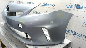 Front bumper, bare, Toyota Prius V 12-14 pre-restoration, blue, cracked, missing fragment, scratches, dented, broken fasteners