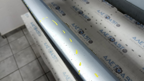 Front bumper, bare, Toyota Prius V 12-14 pre-restoration, blue, cracked, missing fragment, scratches, dented, broken fasteners