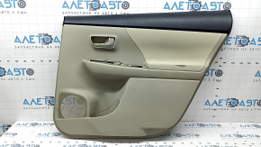 Toyota Prius V 12-14 rear right door panel, beige with beige cloth insert, beige cloth armrest, with handle, scratches, dry cleaning required, crack in fastener