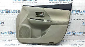 Beige front right door panel for Toyota Prius V 12-17 with beige insert, beige cloth armrest, with handle, scratches, dry-cleanable, dents