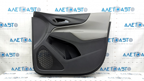 The door panel, front right, Chevrolet Equinox 18-24, is black, the armrest is gray leather, there is no window lift control, there is a scratch