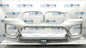 Bare front bumper BMW X3 G01 18-21 without parking sensors, without camera, white, cracked