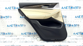 Door trim, rear left, BMW X3 G01 18-21, beige leather, beige leather insert, gray stitching, dark oak Perlglanz Chrom wood insert, with handle, scratches, dents