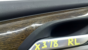 Door trim, rear left, BMW X3 G01 18-21, beige leather, beige leather insert, gray stitching, dark oak Perlglanz Chrom wood insert, with handle, scratches, dents