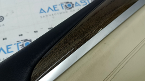 Door trim, front left, BMW X3 G01 18-21, beige leather, beige leather insert, gray stitching, dark oak Perlglanz Chrom wood insert, with handle, scratches, dents
