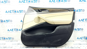 Door trim, front right, BMW X3 G01 18-21, beige leather, beige leather insert, gray stitching, dark oak Perlglanz Chrom wood insert, with handle, scratches