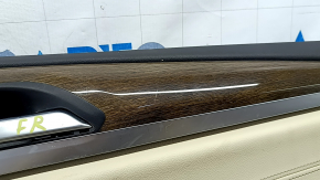 Door trim, front right, BMW X3 G01 18-21, beige leather, beige leather insert, gray stitching, dark oak Perlglanz Chrom wood insert, with handle, scratches