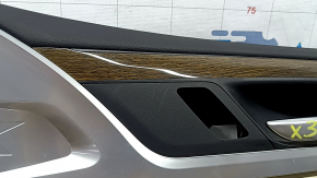 Door trim, front right, BMW X3 G01 18-21, beige leather, beige leather insert, gray stitching, dark oak Perlglanz Chrom wood insert, with handle, scratches