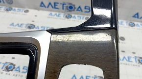 BMW X3 G01 18-21 black center console trim, dark oak Perlglanz Chrome insert, with emblem, scratches, blistered paint, broken mount