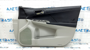 Front right door trim panel for Toyota Camry v50 12-14 USA, gray with black plastic insert, black rubber armrest, with handle, scratches