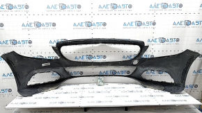 Front bumper, bare, Mercedes C-class W205 300/350e/350h/400 15-18, without parking sensors, black, fake, broken fasteners, scratches, dents, crack