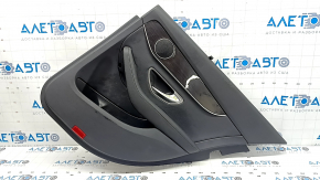 Door trim panel rear right Mercedes C-class W205 15-16 black leather with curtain, wood insert, with handle, armrest black leather, scratches, scuffs, dents