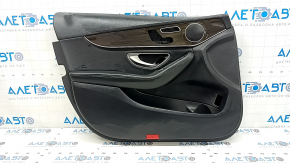 Front left door panel for Mercedes C-class W205 15-18, black leather, wood insert, with handle, black leather armrest, scratches