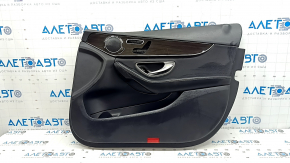 Front right door panel for Mercedes C-class W205 15-21, black leather, wood insert, with handle, black leather armrest, scratches, dents