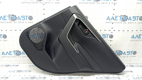 The door trim panel, rear right, Toyota Rav4 19-24, is black, the armrest is black leather, the insert is black plastic, the molding with a gray handle is gray.