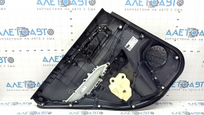 The door trim panel, rear right, Toyota Rav4 19-24, is black, the armrest is black leather, the insert is black plastic, the molding with a gray handle is gray.