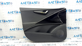 Kia Niro 23-24 front left door panel, black, dark gray cloth armrest, glossy black insert, chrome molding, with handle, dents, scratches