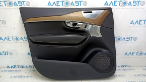 Door trim, front left, Volvo XC90 16-22, black leather, armrest and insert, black nappa leather, walnut molding, Bowers & Wilkins, scratches, broken fastening, dented, chrome peeling off