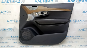Volvo XC90 16-22 front right door panel, black leather, armrest and insert, black nappa leather, walnut molding, Bowers & Wilkins, scratches, broken fastener, peeling chrome on the handle