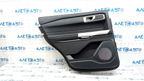 Door trim panel, rear left, Ford Explorer 21-23, black leather, no curtain, XLT, black leather armrest, chrome insert, with handle, scratches, peeling coating