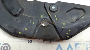 The front left brake disc cover for a Polestar 2 21-25 is dented and bent.