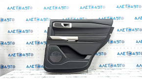 Door trim panel, rear right Ford Explorer 21-23, black leather, no curtain, XLT, black leather armrest, chrome insert, with handle, scratches, worn