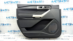 Front left door panel for Ford Explorer 21-23, black leather, XLT, black leather armrest, chrome insert, with handle, scratches
