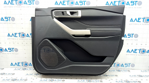 Front right door panel for Ford Explorer 21-23, black leather, XLT, black leather armrest, chrome insert, with handle, scratches