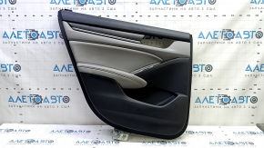 Rear left door panel for a 18-18 Honda Accord, black, with gray leather insert, gray leather armrest, gray wood molding