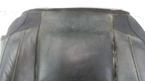 Lower passenger seat trim for Volvo XC90 16-25, black leather, perforated, heated, worn, needs dry cleaning, broken fastener