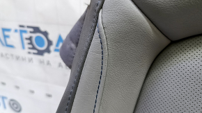 Chevrolet Volt 16 passenger seat cushion upholstery - gray leather, heated, blue stitching, worn