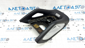 Upper center console trim for Mercedes W167 GLE 350 450 20-23, black leather with chrome, with backlight, scratches, broken insert, needs cleaning
