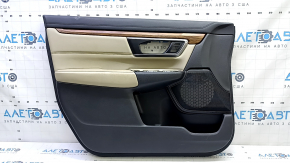 Black front left door panel for Honda CRV 17-22, beige leather insert, beige leather armrest, wood-look molding, with seat memory, ready for dry cleaning