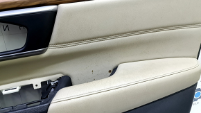 Honda CRV 17-22 black front right door panel, gray leather armrest, gray leather insert, wood-like molding, dry-cleanable