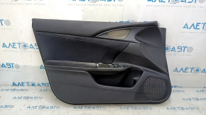 Black front left door panel for a 19-22 Honda Insight, armrest and trim, cloth, dry-cleanable, scratches