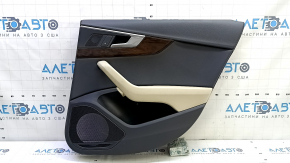 Door trim panel, rear right, Audi A4 B9 17-19, black, beige armrest, wood trim, with handle, with central lock button, with window lift control