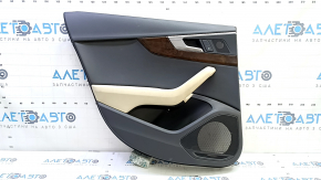 Door trim panel rear left Audi A4 B9 17-19 black, beige armrest, wood trim, with handle, with button for central locking, with window lift control, scratch