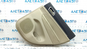 Door trim card rear right Jeep Grand Cherokee WK2 20-22 beige, with beige and black leather insert, armrest leather beige, molding dark wood, with handle, scratches, scuffs, dents, under