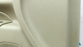 Beige front left door panel for Jeep Grand Cherokee WK2 19-22, with beige and black leather inserts, beige leather armrest, dark wood molding, with handle, scratches, dents, needs cleaning