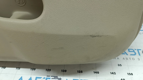 Beige front left door panel for Jeep Grand Cherokee WK2 19-22, with beige and black leather inserts, beige leather armrest, dark wood molding, with handle, scratches, dents, needs cleaning