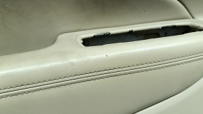 Beige front left door panel for Jeep Grand Cherokee WK2 19-22, with beige and black leather inserts, beige leather armrest, dark wood molding, with handle, scratches, dents, needs cleaning