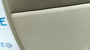 Beige front left door panel for Jeep Grand Cherokee WK2 19-22, with beige and black leather inserts, beige leather armrest, dark wood molding, with handle, scratches, dents, needs cleaning