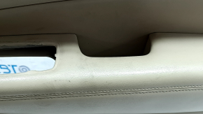 Beige front right door panel for Jeep Grand Cherokee WK2 19-22, with beige and black leather inserts, beige leather armrest, dark wood molding, with handle, scratches, dents, needs cleaning